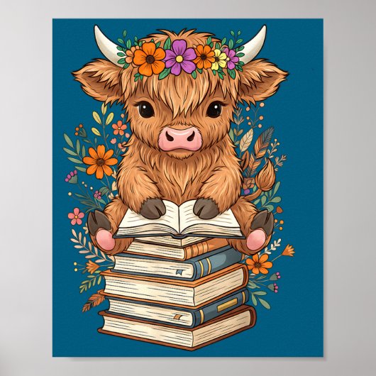 Cute Baby Highland Cow Reading Book Librarian Book Poster (Voorkant)