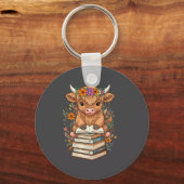 Cute Baby Highland Cow Reading Book Librarian Book Sleutelhanger (Voorkant)