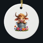 Cute Baby Highland Cow With flowers Calf Animal co Keramisch Ornament<br><div class="desc">Cute Baby Highland Cow With flowers Calf Animal cow women T-Shirt (3)</div>