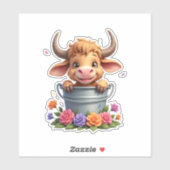 Cute Baby Highland Cow With flowers Calf Animal co Sticker (Vel)
