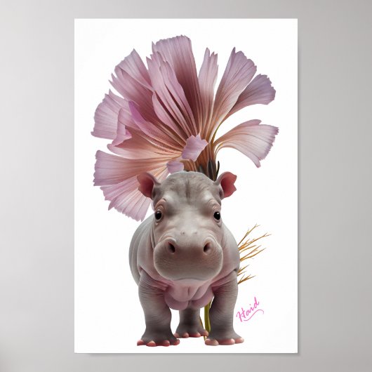 Cute baby Hippo - AI Poster (Voorkant)