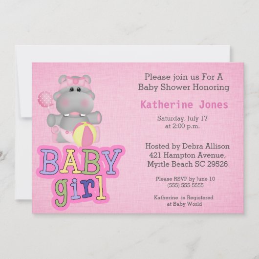 Cute Baby Hippo Baby shower Invitation Kaart (Voorkant)