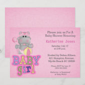 Cute Baby Hippo Baby shower Invitation Kaart (Voorkant / Achterkant)