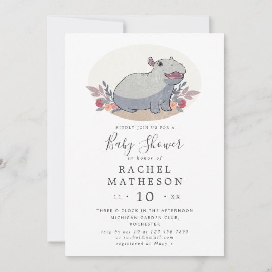Cute baby hippo baby shower kaart (Voorkant)
