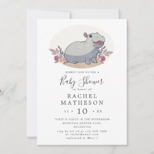 Cute baby hippo baby shower kaart