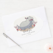 Cute baby hippo baby shower ovale sticker (Envelop)