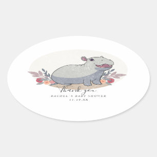 Cute baby hippo baby shower ovale sticker