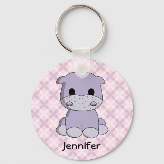 Cute baby hippo cartoon name girl sleutelhanger (Voorkant)