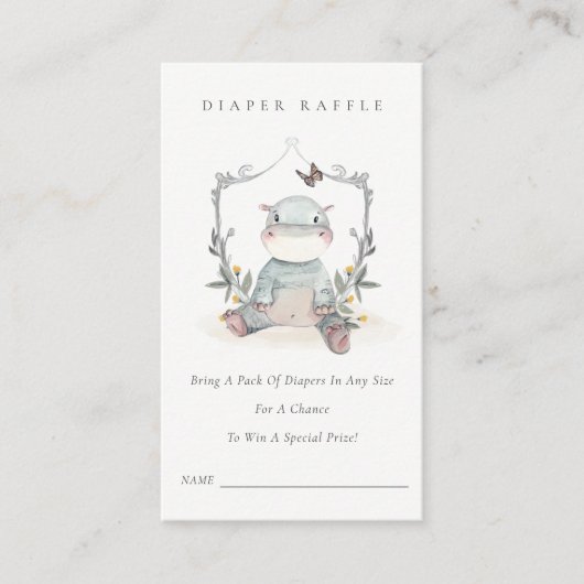 Cute Baby Hippo Foliage Diaper Raffle Baby shower Informatiekaartje (Voorkant)