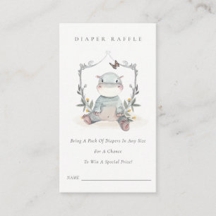 Cute Baby Hippo Foliage Diaper Raffle Baby shower Informatiekaartje