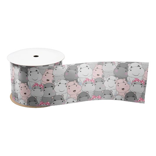 Cute Baby Hippo Ribbon Satijnen Lint (Spoel)