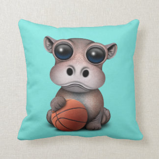 Cute Baby Hippo spellen met Basketball Kussen