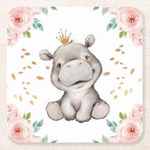 Cute Baby Hippopotamus Paper Onderzetter