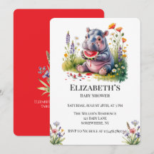 Cute Baby Hippopotamus Watermelon Baby Shower 
