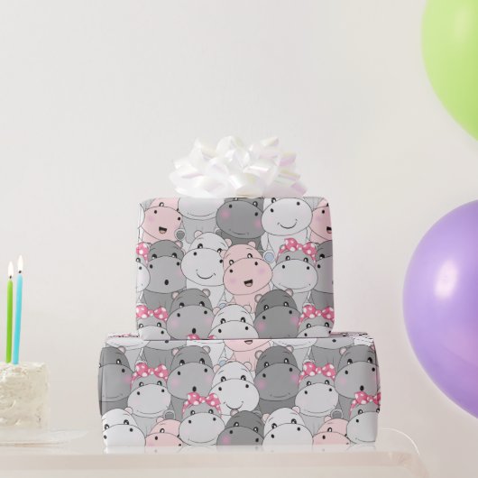 Cute Baby Hippos Wrapping Paper Cadeaupapier (Feestgeschenken)