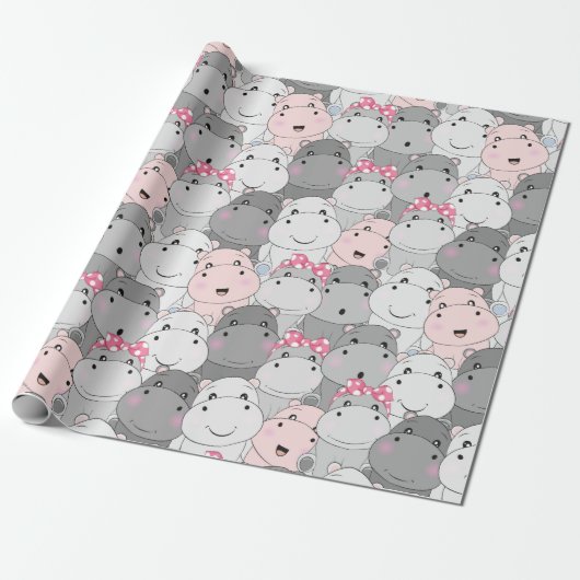 Cute Baby Hippos Wrapping Paper Cadeaupapier (Uitgerold)