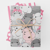 Cute Baby Hippos Wrapping Paper Set (In situ)