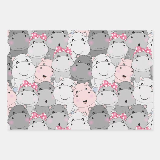 Cute Baby Hippos Wrapping Paper Set (Voorkant)