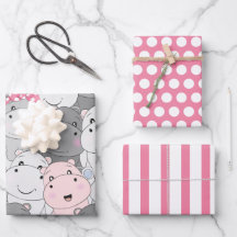 Cute Baby Hippos Wrapping Paper Set