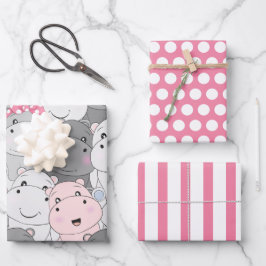 Cute Baby Hippos Wrapping Paper Set