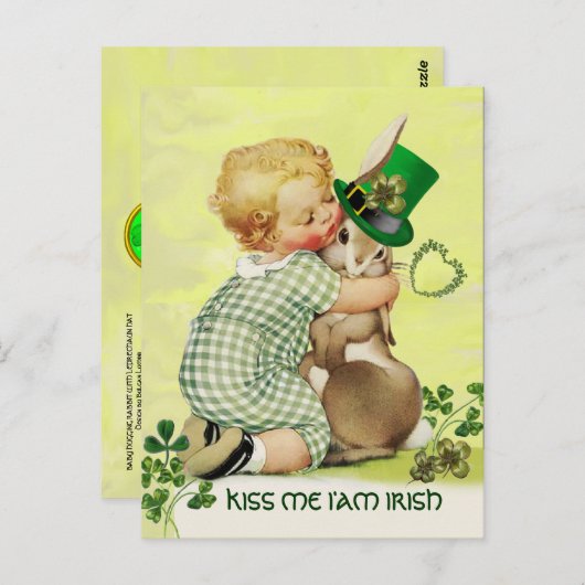 CUTE BABY HUGGING RABBIT Irish St. Patrick's Day Briefkaart (Voorkant / Achterkant)
