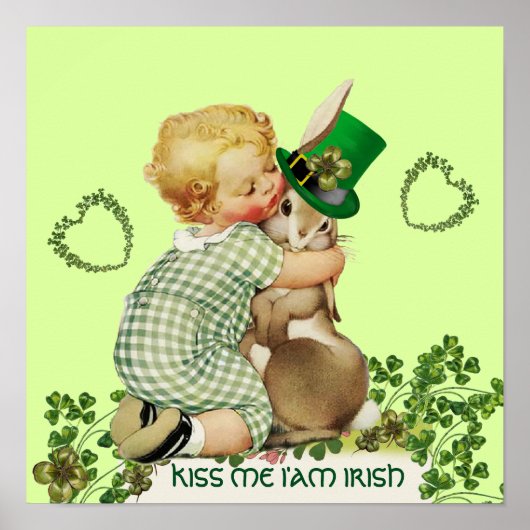 CUTE BABY HUGGING RABBIT Irish St. Patrick's Day Poster (Voorkant)