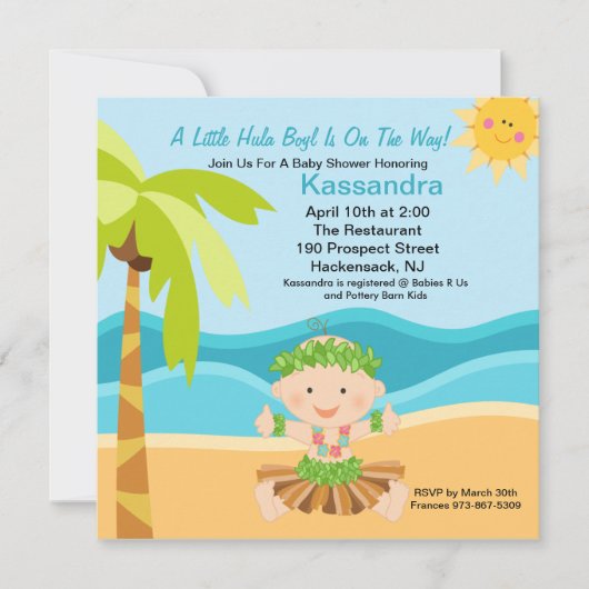 Cute Baby Hula Boy Baby shower Invitation Kaart (Voorkant)