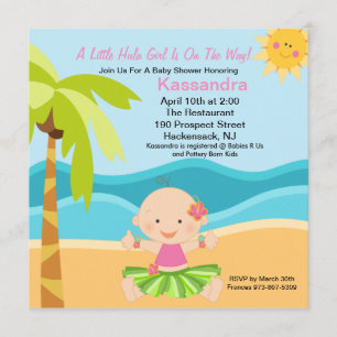 Cute Baby Hula Girl Baby shower Invitation Kaart
