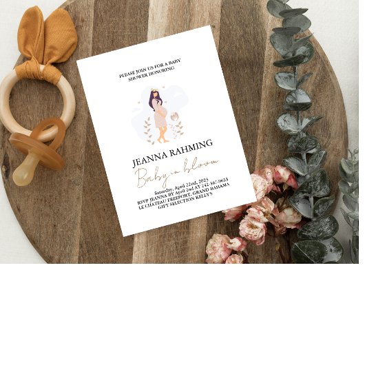 Cute Baby in Bloom Baby shower Invitation Kaart