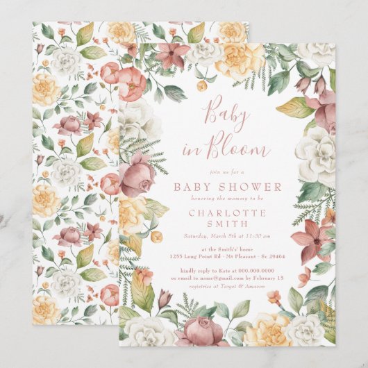 Cute Baby in Bloom Floral Girl Baby shower Boho Kaart (Voorkant / Achterkant)