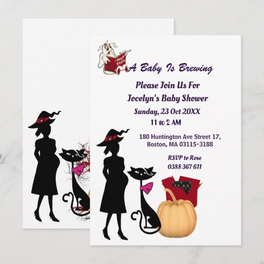 Cute Baby is Brewing Witch Cat Ghost Baby shower Kaart (Voorkant / Achterkant)
