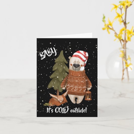 Cute Baby Its Cold Outside Bear And Fox T Shirt  Kaart (Gele Bloem)