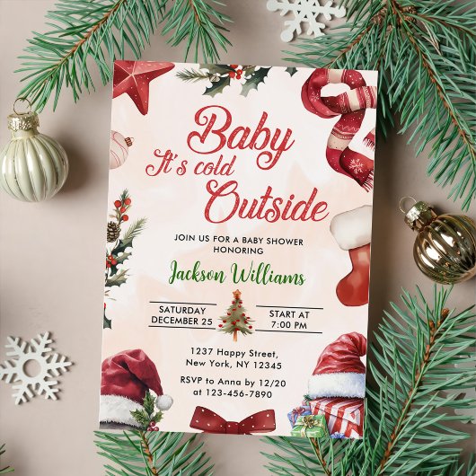 Cute Baby its koude Baby shower buiten Kerstmis Kaart