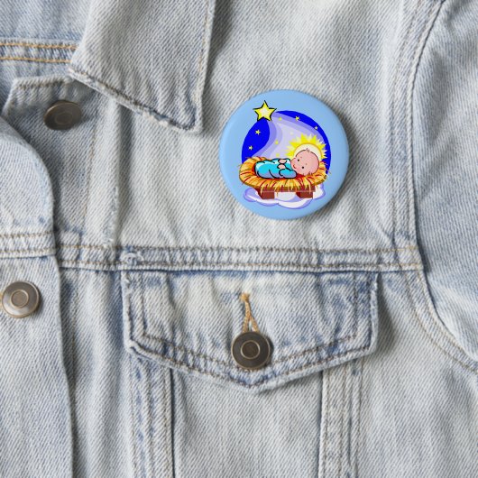 Cute Baby Jesus en Star Ronde Button 5,7 Cm (In situ)