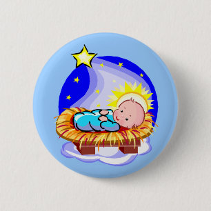 Cute Baby Jesus en Star Ronde Button 5,7 Cm
