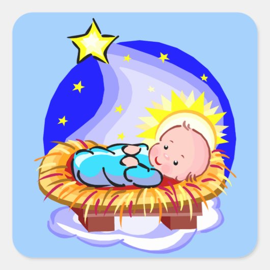 Cute Baby Jesus en Star Vierkante Sticker (Voorkant)