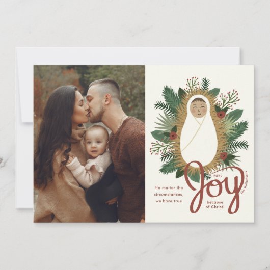Cute Baby Jesus Script Joy Foto Kerstmis Feestdagenkaart (Voorkant)