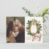 Cute Baby Jesus Script Joy Foto Kerstmis Feestdagenkaart (Staand voorkant)