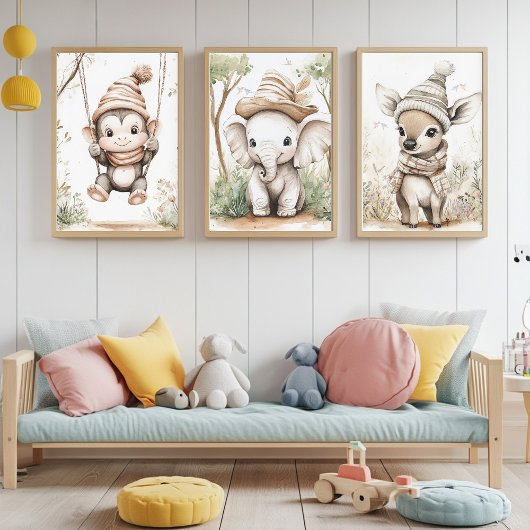 Cute Baby Jungle Animals Muurkunst Sets