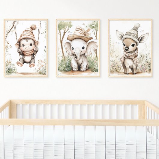 Cute Baby Jungle Animals Muurkunst Sets