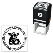 Cute Baby Kalf Koe Liggend Naam Retouradres Zelfinktende Stempel (In situ)