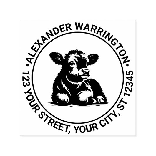 Cute Baby Kalf Koe Liggend Naam Retouradres Zelfinktende Stempel (Design)