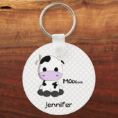 Cute baby kawaii koe cartoon met naam kinder sleutelhanger (Voorkant)