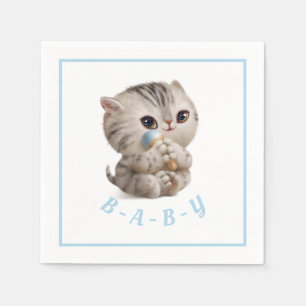 Cute Baby Kitten Hand Drawn Blue Typografie Servet