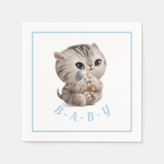 Cute Baby Kitten Hand Drawn Blue Typografie Servet (Voorkant)