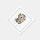 Cute Baby Kitten Hand Drawn Blue Typografie Servet (Hoek)
