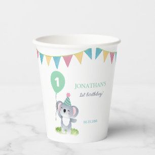 Cute Baby Koala Ballon Feest Vlag Verjaardag Papieren Bekers
