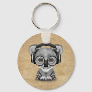 Cute Baby Koala Bear Dj Wearing Headphones Sleutelhanger