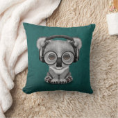 Cute Baby Koala Beer Dj die hoofdtelefoons op blau Kussen (Deken)