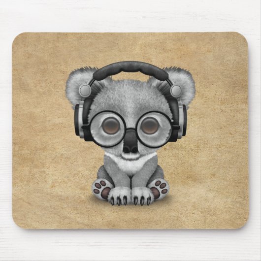 Cute Baby Koala Beer Dj hoofdtelefoons Muismat (Voorkant)